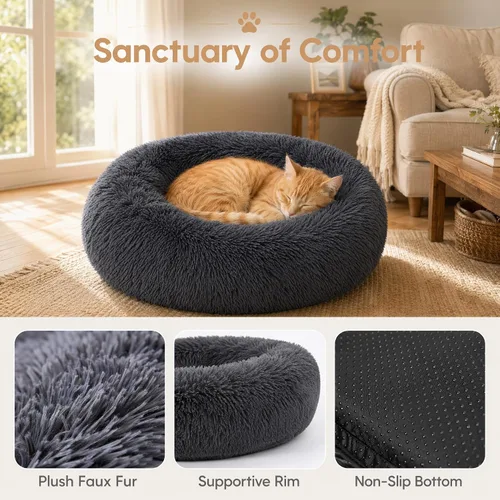 Vista 11 de Camas para gatos de interior, cama redonda para perros pequeños, color gris Gris-oscuro