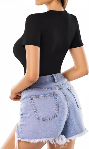Vista 3 de MANGOPOP Body de manga corta con cuello en V profundo para mujer, sexy, para salir