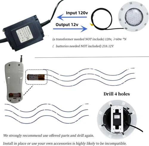Vista 3 de Luces de piscina de 11.6 pulgadas para piscina enterrada, AC12V 45w luz de spa que cambia de color, luz LED de piscina enterrada con control remoto