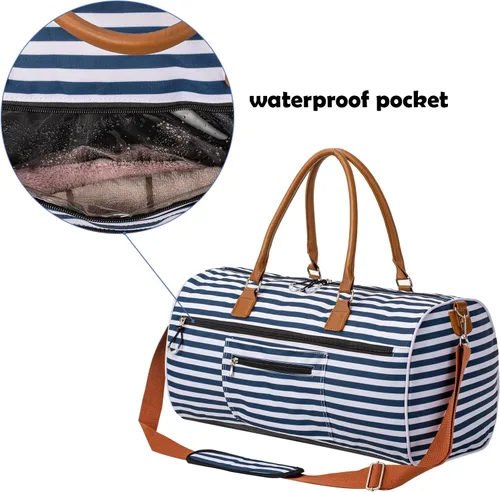 Vista 5 de Kuston Bolsas deportivas para gimnasio con compartimento para zapatos bolsas de viaje para hombres y mujeres Franjas Azules