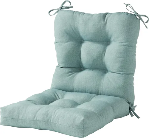 Vista 44 de Cojines para silla de exterior con bisagras, diseño de una sola pieza, cojín reversible para asiento y respaldo de patio con lazos, tela de Aloha