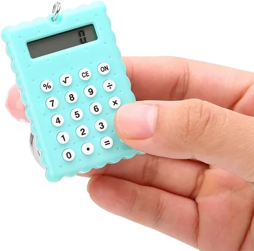 Vista 9 de fosa Mini calculadora portátil de llavero de galletas lindas para regalo de niños y niños, calculadora de función estándar de bolsillo