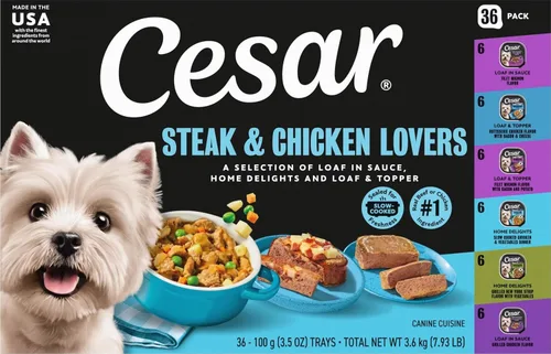 Vista 14 de Cesar Loaf and Delights - Alimento húmedo para perros, amantes de la variedad, 36 unidades, paquete de 2