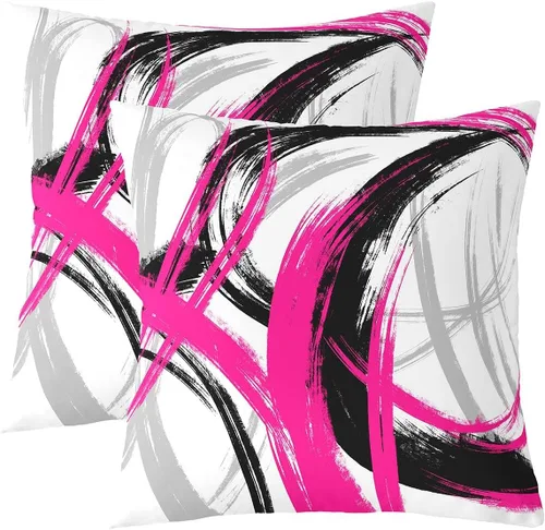 Vista 36 de Juego de 2 fundas de almohada abstractas de 16 x 16 pulgadas para niños, niñas, adolescentes, decoración de dormitorio, moderna a rayas, decoración