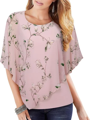 Vista 22 de Lotusmile Blusas elegantes de gasa tipo poncho para mujer 25 impresiones punto negro