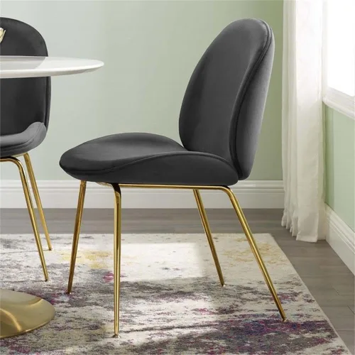 Vista 2 de Modway EEI-3548-BLK - Silla de comedor de terciopelo de alto rendimiento, patas de acero inoxidable, color negro
