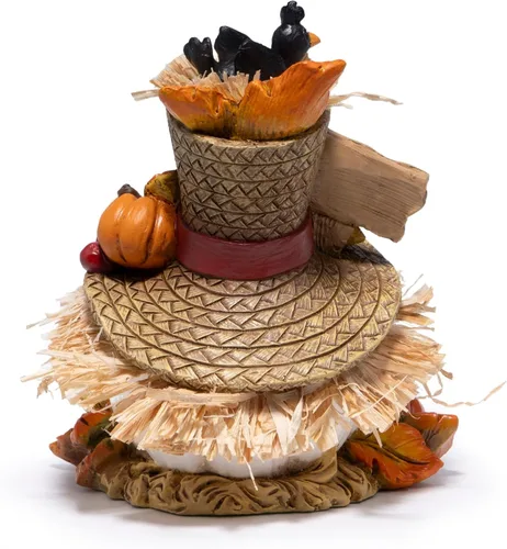 Vista 2 de Hodao Decoraciones de calabaza de Acción de Gracias, figura de resina de otoño con sombrero de paja, pájaros, bellotas y girasoles, letrero