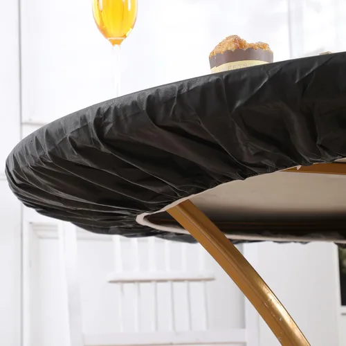 Vista 6 de Walrus Mantel redondo de vinilo ajustable con reverso de franela, diseño de borde elástico, impermeable, a prueba de aceite, mantel de PVC Madera