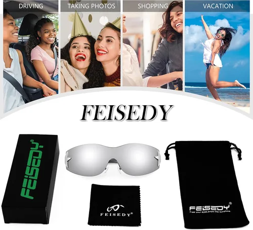 Vista 6 de FEISEDY Y2K - Lentes de sol para mujeres y hombres, de los años 2000, sin marco, sin marco, con estrellas, B9090 Plateado(Mirrored Silver)