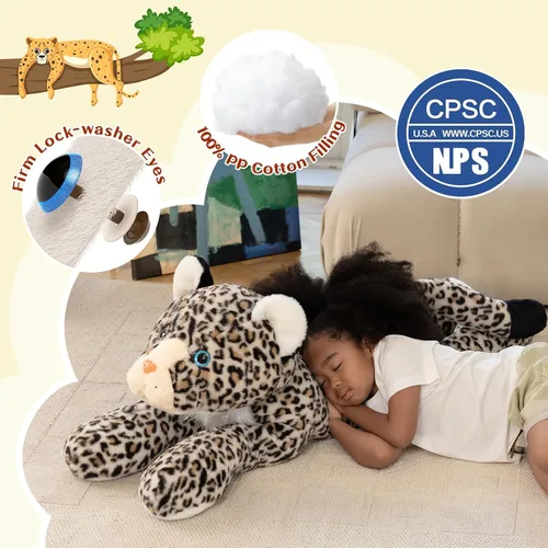 Vista 7 de MorisMos Animal de Peluche Gigante Guepardo Almohada de Felpa 4 pies, 47" Juguete de Felpa de Guepardo Extra Grande para Niños y Adultos, Leopardo