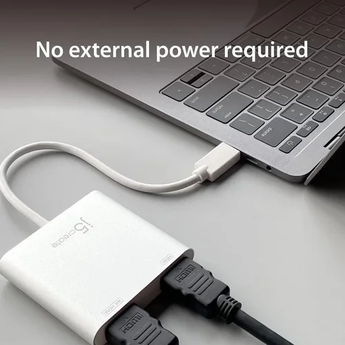 Vista 5 de j5create Adaptador USB a HDMI – Cable dual HDMI USB 3.0 para varios monitores 4K + 1080p Compatible con Windows y macOS (JUA365)