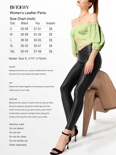 Vista 5 de BVTOEWY Leggings elásticos de piel sintética con control de abdomen y cintura alta para mujer Leggings de cuero sintético leggings de cuero leggings