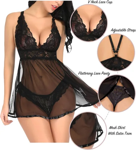 Vista 3 de MIUZOOE Ropa de dormir de malla transparente para mujer con espalda abierta