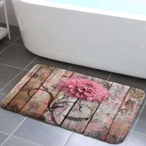 Vista 33 de JAWO Alfombra de baño con flores de granja, dalia en tablones de madera rústica, juego de tapetes de baño con flores azules, en forma de U