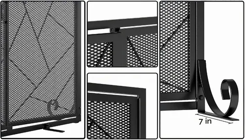 Vista 8 de Fire Beauty - Pantalla para chimenea con bisagras y marco de hierro, protector contra incendios para el hogar Adjustable Rear Feet, Thick Wrought