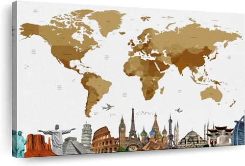Vista 13 de ElephantStock Lienzo antiguo con mapa del mundo, 1 panel, decoración de mapa, decoración de pared impresa, mapas del mundo de arte digital para Mapa