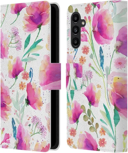 Vista 235 de Head Case Designs Officially Licensed Ninola Abstract Poppies Lilac Floral Leather Wallet Case Compatible with Samsung Galaxy A07 4G