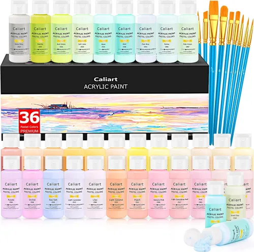 Vista 12 de Caliart - Juego de pintura acrílica iridiscente de 24 colores camaleón con 12 pinceles Craft Painting kit for Adults Artists Beginners, Rich