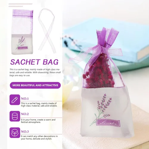 Vista 2 de 30 bolsas vacías de lavanda para cajones, armarios, bolsas pequeñas de gasa con estampado de flores, fragancia de 6 x 2.8 pulgadas para organización
