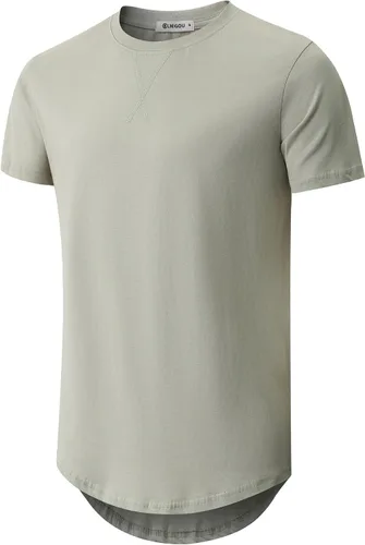 Vista 35 de KLIEGOU Camiseta larga 100% algodón para hombre, preencogida, suave 66 Gris Azul