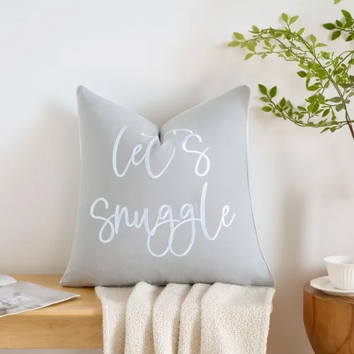 Vista 21 de Sunkifover Let's Snuggle - Funda de almohada decorativa, 18 x 18 pulgadas, algodón bordado en blanco y negro, funda de almohada para cama