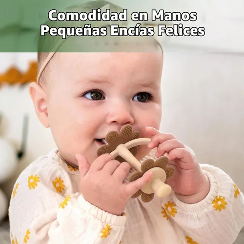 Vista 2 de juguetes de dentición de silicona para bebés haakaa, extremo con forma de pezón para masaje de encías, cabeza de cepillo de dientes de 360°