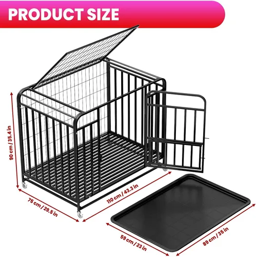 Vista 9 de 42 Heavy Duty Metal Pet Dog Cage Crate 3-Door Lock Design Kennel with 4 Brake Wheels & Removable Bottom Tray