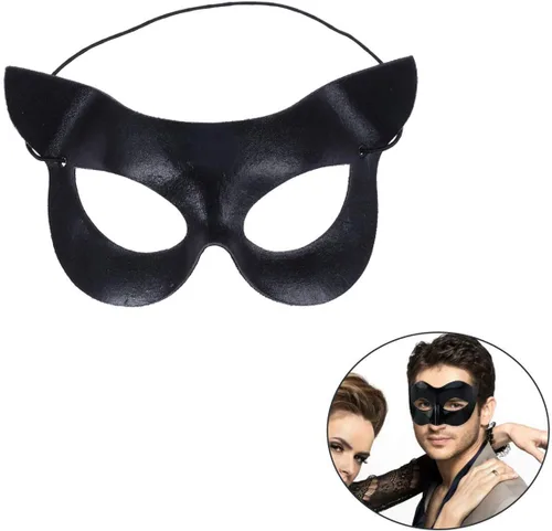 Vista 2 de BinaryABC Máscara de disfraces de Halloween, máscara de mascarada de Halloween, media máscara de ojo de gato