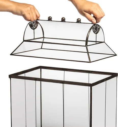 Vista 5 de H Potter Estuche grande de terrario Wardian de vidrio con vidrio curvo, maceta de mesa para interior con base de metal, exhibición decorativa