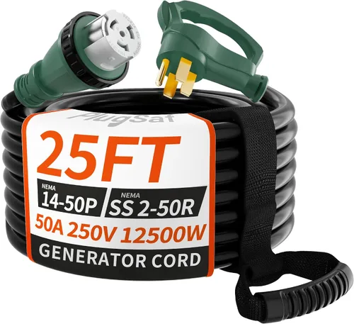 Vista 12 de PlugSaf Cable de generador de 50 amperios, cable de extensión RV de 50 amperios de 15 pies con bloqueo de torsión, cable de generador 50A de 4