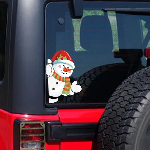 Vista 44 de Pegatina Navideña de Papá Noel Asomado, Lindas Pegatinas de Venado y Muñeco de Nieve para Ventana, Adhesivos para Parachoques de Coche, Adornos