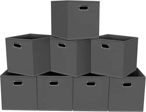 Vista 34 de Cubos de almacenamiento plegables negros, caja de almacenamiento de tela, cestas organizadoras con asas dobles para organizador del hogar (negro)