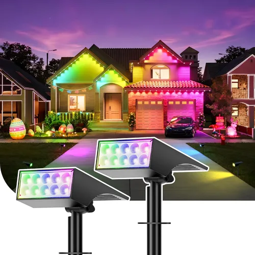 Vista 13 de WENATY Focos solares para exteriores, impermeables, IP65, LED brillantes, iluminación solar de paisaje para patio de jardín exterior, focos