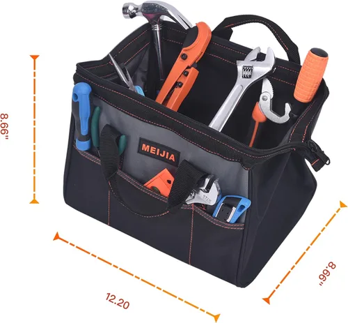 Vista 4 de MEIJIA Bolsa de herramientas portátil impermeable, boca ancha abierta, múltiples bolsillos interiores para almacenamiento de herramientas