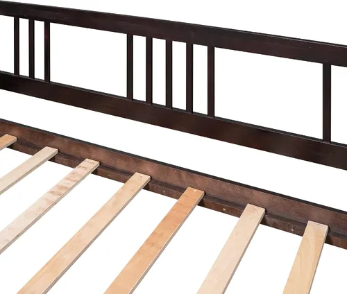 Vista 9 de Polibi Sofá cama de tamaño individual con dos cajones, marco de sofá cama de madera con rieles para sala de estar, dormitorio, color espresso