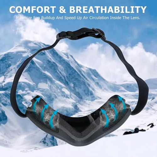 Vista 5 de SPOSUNE OTG - Gafas de esquí para hombres y mujeres, gafas de snowboard antiniebla, protección UV, gafas de nieve para adultos y jóvenes