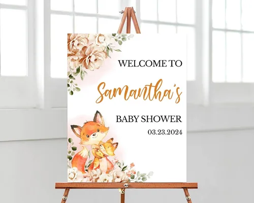 Vista 18 de Plantilla de letrero de bienvenida de baby shower de safari bohemio, letrero de baby shower de animales de selva editable, letrero de bienvenida