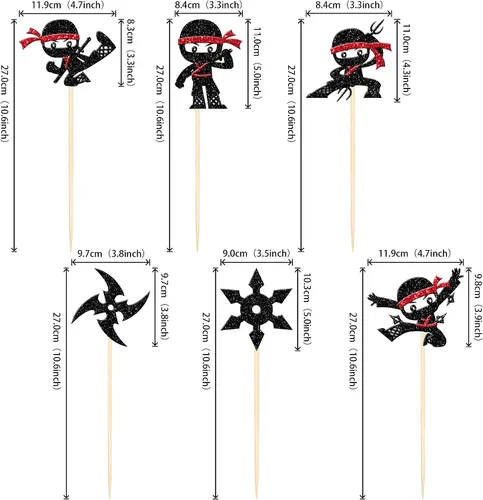 Vista 2 de 12 piezas de centros de mesa ninja de doble cara, dardos de artes marciales, karate, kung fu, guerreros, centros de mesa de flores para temática