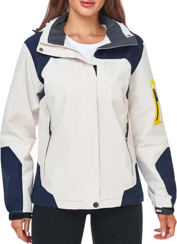 Vista 2 de SaphiRose Chaqueta impermeable para mujer, ligera, para exteriores, con capucha extraíble