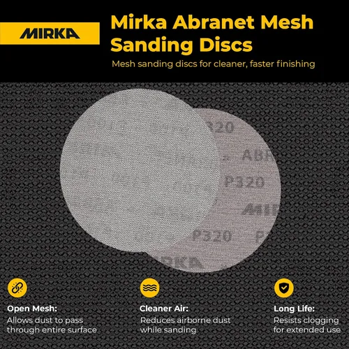 Vista 4 de Mirka Abranet - Disco de red de 5 pulgadas, grano 80, discos de lija con gancho y bucle, 50 unidades, 9A-232-080 Gancho y bucle, 50 piezas