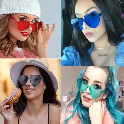 Vista 5 de AEAHALY White Green Blue Purple Pink Red Heart Sunglasses for Women, Heart Shaped Sunglasses Bulk Party Favor Glasses