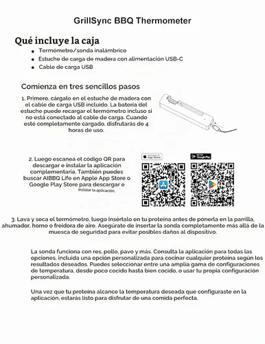 Vista 7 de Termómetro inalámbrico de carne con sincronización para parrilla, ahumar, cocinar con Bluetooth con sonda de sensor dual, control inteligente