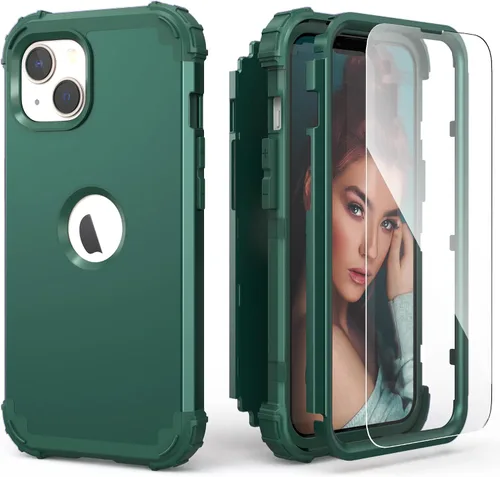 Vista 18 de IDweel - Funda para iPhone 15 con protector de pantalla de vidrio templado, 3 en 1 a prueba de golpes, delgada, híbrida, resistente, cubierta