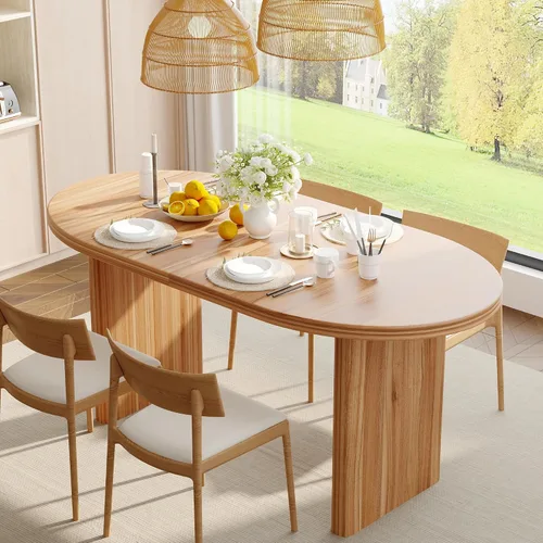 Vista 12 de WILLIAMSPACE Mesa de comedor de madera, mesa de cocina redonda extensible, mesa de comedor retro para 4 a 6, mesa de comedor rústica para comedor