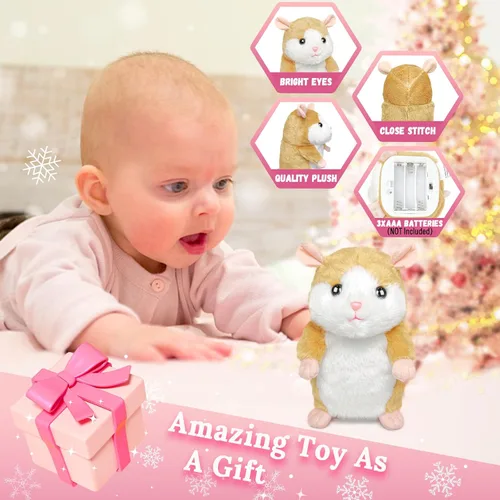 Vista 4 de YH YUHUNG - Hámster parlante interactivo que repite lo que dices, imita tu voz con tono agudo y asintiendo con la cabeza, peluche suave y duradero