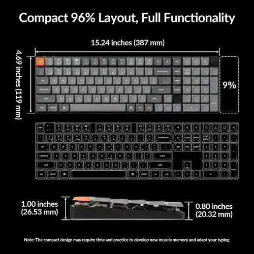 Vista 5 de Keychron K17 Max 96% Layout QMKLauncher Teclado mecánico con cable ultra delgado inalámbricotipo C con retroiluminación RGB, interruptor rojo