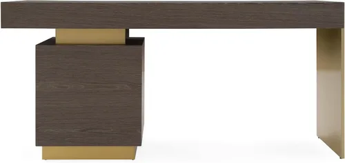 Vista 3 de Limari Home Trajory Collection - Escritorio moderno con acabado de chapa de olmo para oficina en casa con 4 cajones de cierre suave, gris, dorado