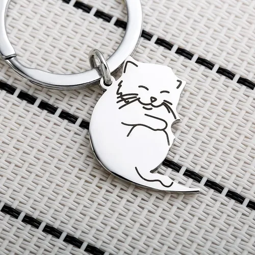 Vista 5 de tenghong2021 Llavero lindo para novio, novia, amigo, Navidad, día de San Valentín, regalo para parejas, llavero de gato, plateado