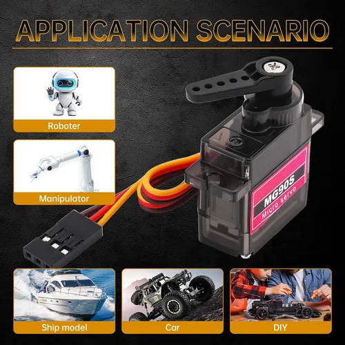 Vista 7 de Paquete de 2 MG90S Micro Servo Motor Full Metal Geared 9G, rotación de 180 grados