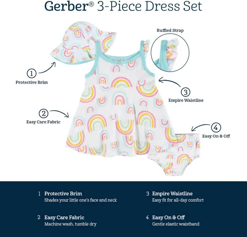 Vista 6 de Gerber Conjunto de 3 piezas para bebé, pañal y sombrero, Cherries